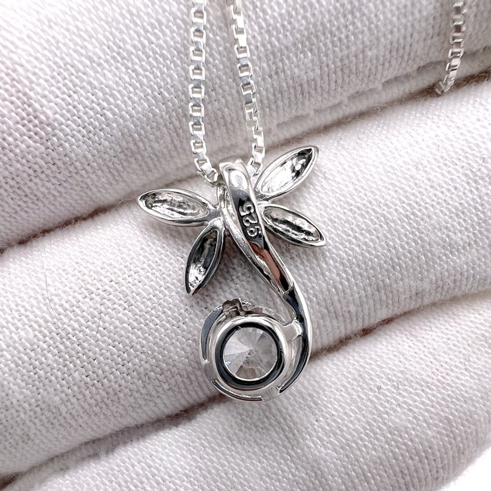 .925 Sterling Silver Dragonfly Necklace with Round Cz - Picture 7 of 14